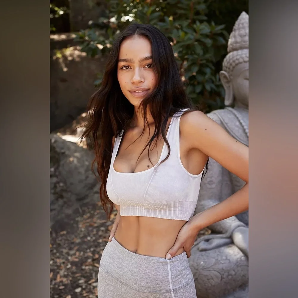 🆕 NWOT Free People Movement | Good Karma Square Neck Bra | Ice Grey *Flawed*_3